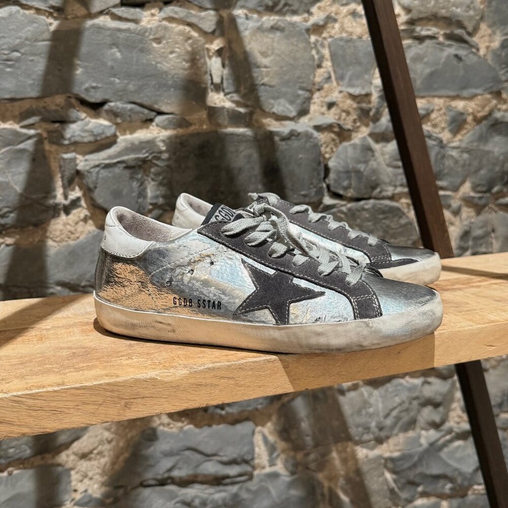 Golden Goose Silver Metallic Leather Superstar Sneakers